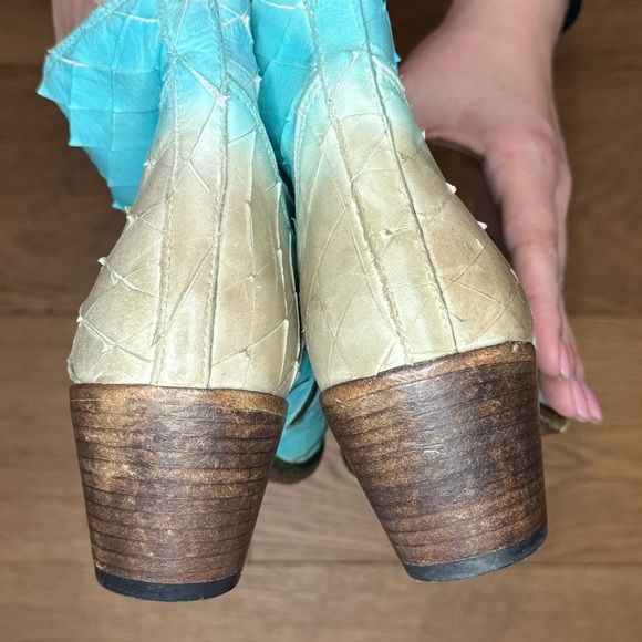 We Are…The Original Western Bootie - Taupe & Turquoise Leather - Size 39 - EUC - Picture 9 of 12